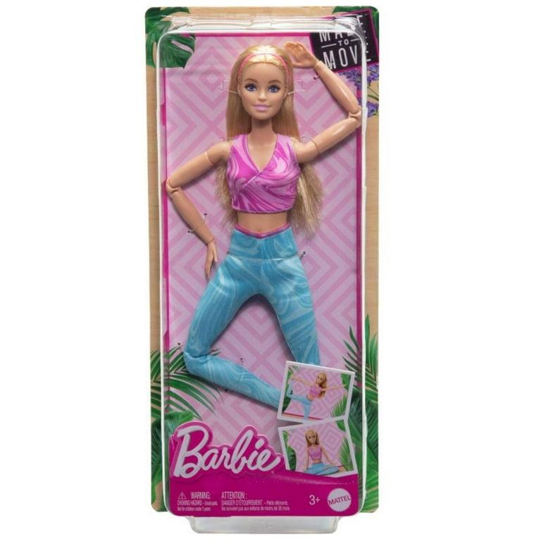 Barbie Made to Move con capelli biondi, top rosa e pantaloni da yoga blu