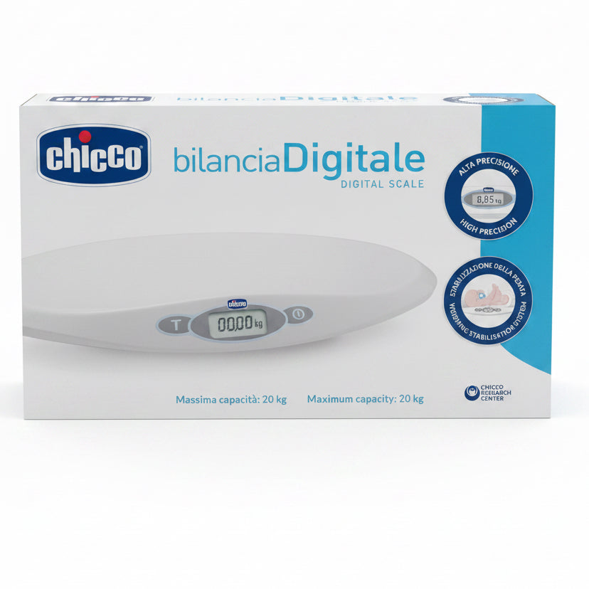 Chicco Bilancia Digitale per Neonati con display LCD, funzione tara e precisione di 10 grammi per monitorare la crescita del bambino fin dalla nascita.