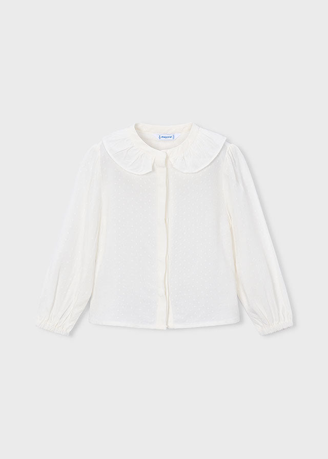 Blusa elegante bambina Mayoral color écru con fantasia a piccoli pois
