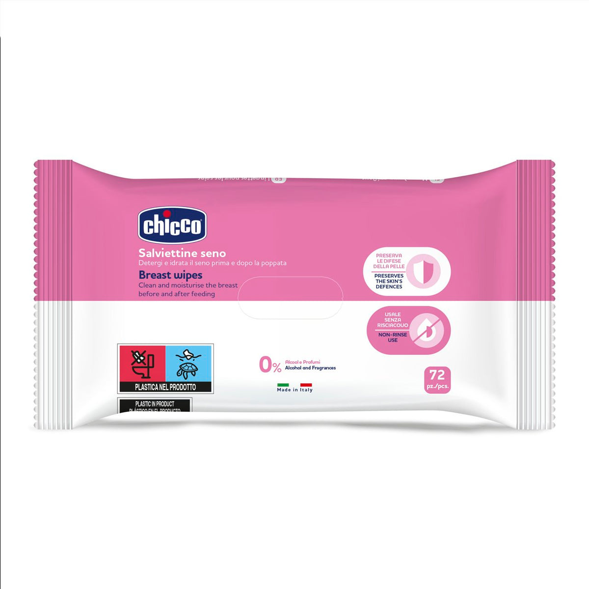 Confezione Chicco Salviettine Seno per la Mamma da 72 pezzi, detergenti e idratanti per prima e dopo la poppata.