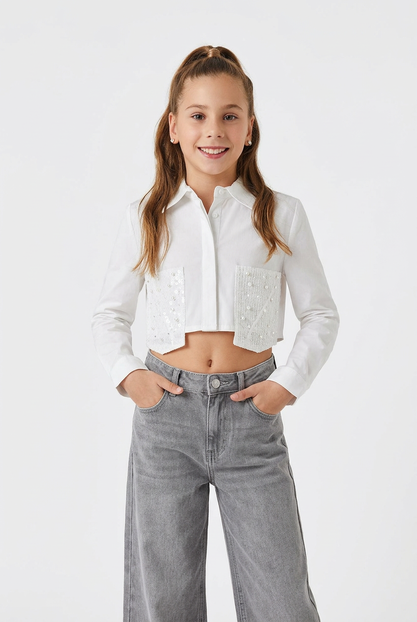 Camicia bianca con strass e perline ragazza Mavie Paris