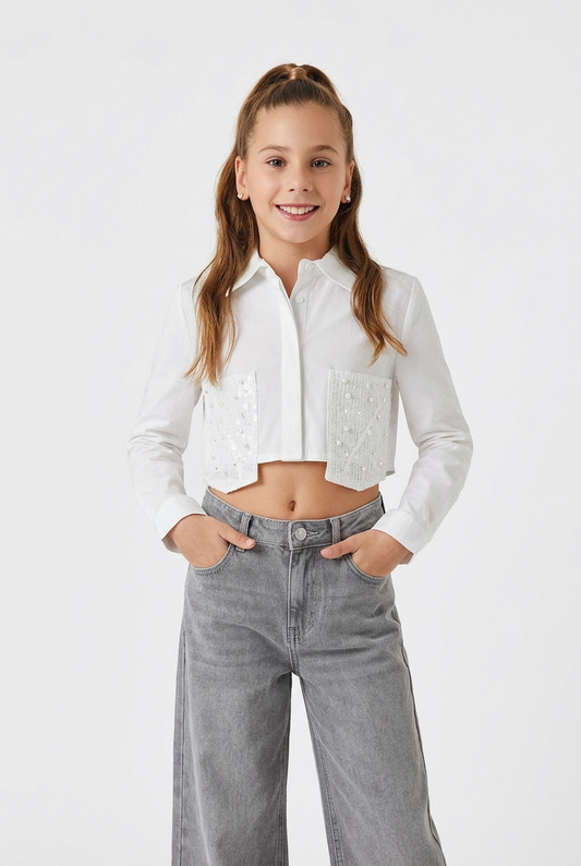 Camicia bianca con strass e perline ragazza Mavie Paris