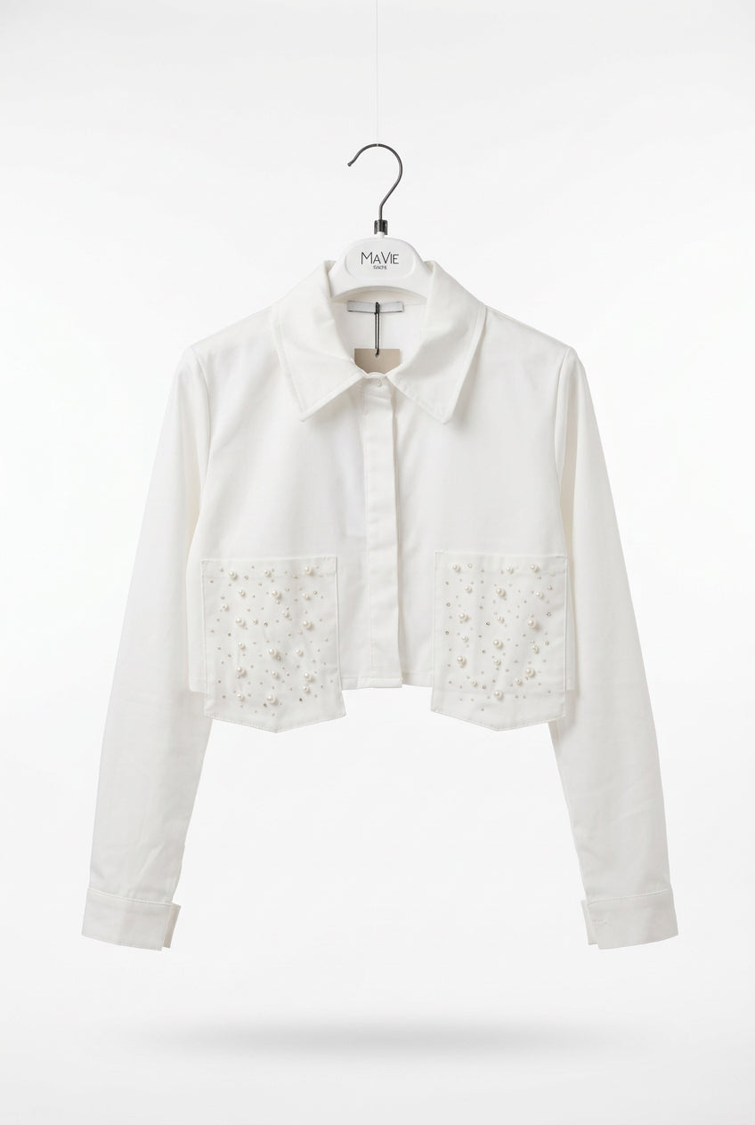 Camicia bianca con strass e perline ragazza Mavie Paris