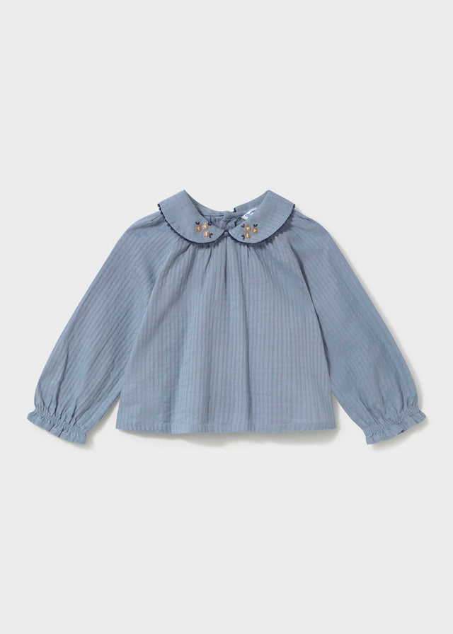 Camicia neonata Mayoral azzurro polvere con colletto Peter Pan
