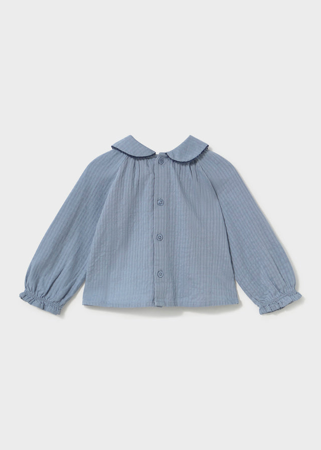 Camicia neonata Mayoral azzurro polvere con colletto Peter Pan