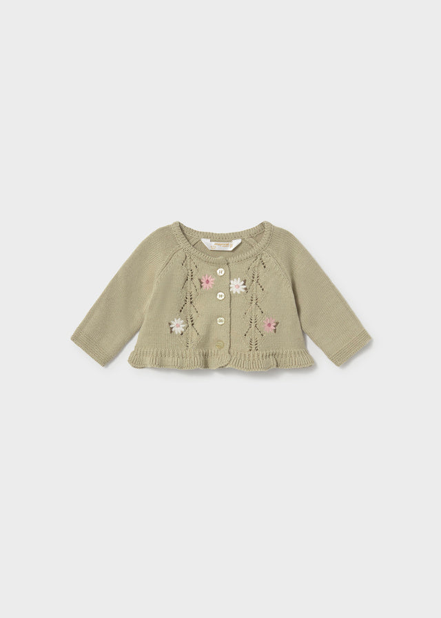 Cardigan beige in maglia con fiori Mayoral per neonata