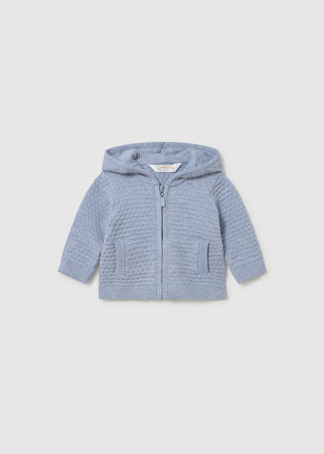 Cardigan neonato in maglia azzurro cielo con cappuccio e zip Mayoral