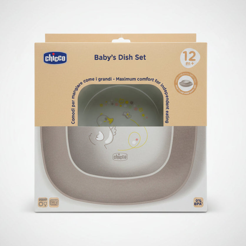 Chicco Baby's Dish Set 12m+ con piatto piano e ciotola, set pappa senza BPA utilizzabile nel microonde e lavabile in lavastoviglie.