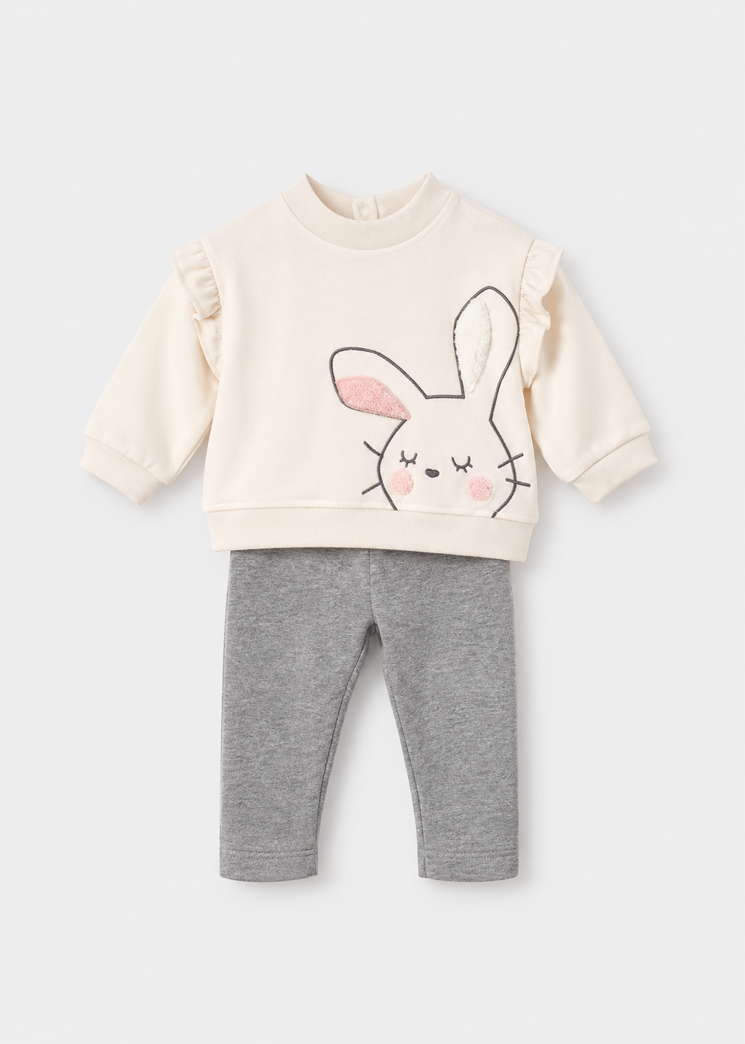 Completo neonata Mayoral con felpa écru con coniglietto e leggings grigio mélange