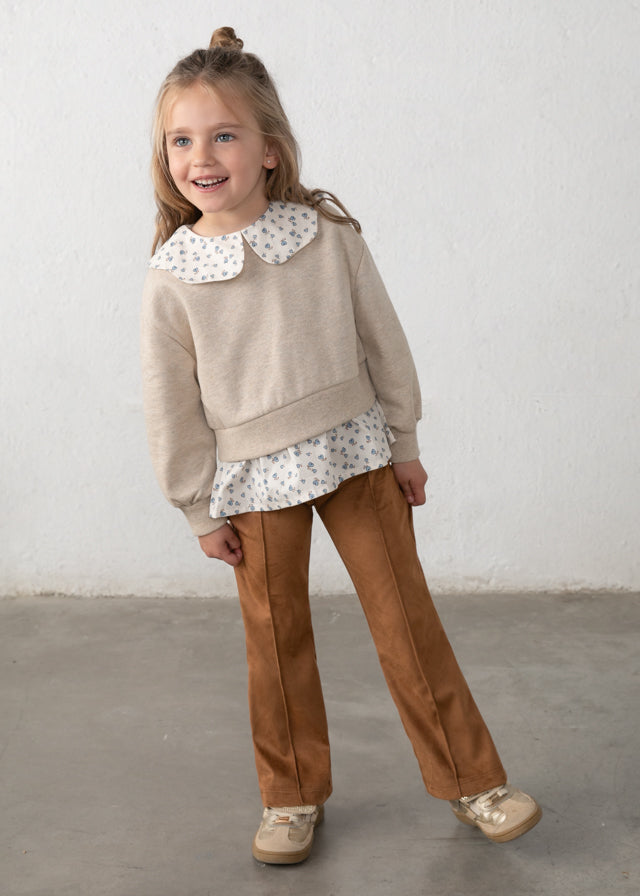 Completo bambina Mayoral 2 pezzi beige e marrone con pantalone a zampa