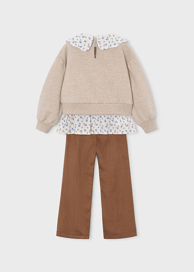 Completo bambina Mayoral beige e marrone vista posteriore