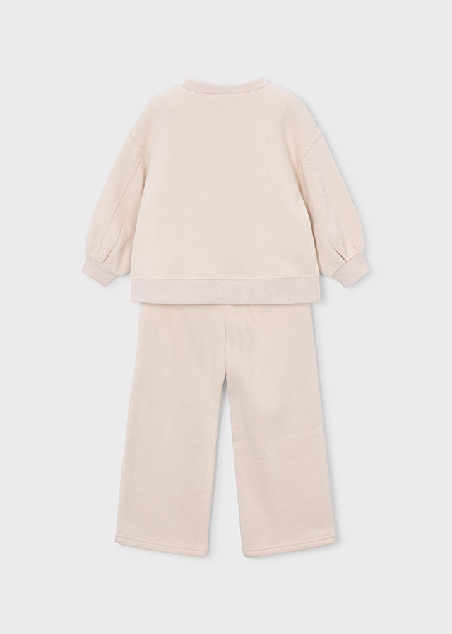 Completo bambina Mayoral crema vista posteriore con felpa e pantalone
