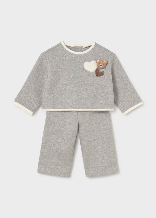 Completo neonata 2 pezzi Mayoral con felpa grigio mélange con orsetto e pantalone