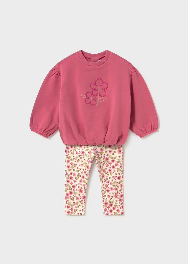 Completo neonata Mayoral 2 pezzi con felpa rosa e leggings floreali