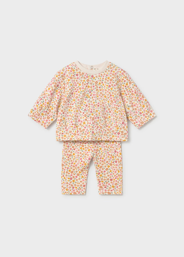 Completo neonata Mayoral con felpa écru e leggings floreali multicolore