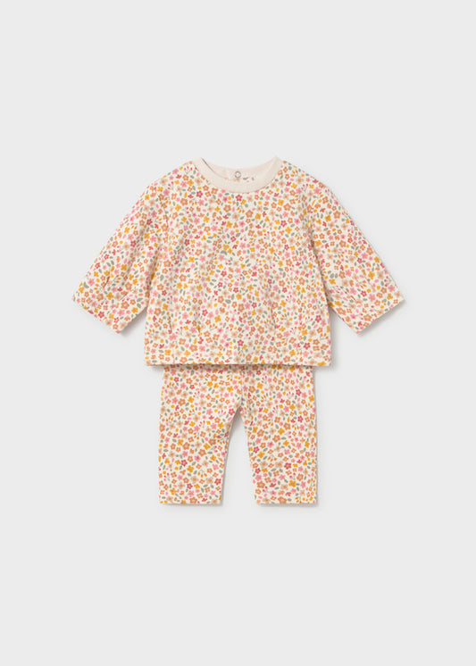 Completo neonata Mayoral con felpa écru e leggings floreali multicolore