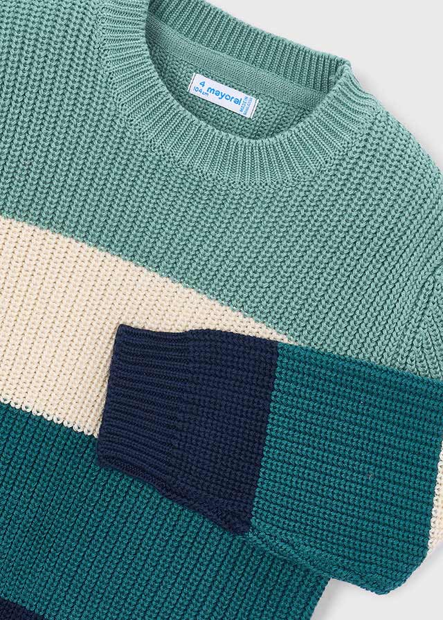 Dettaglio lavorazione a maglia e colori del maglione bambino Mayoral