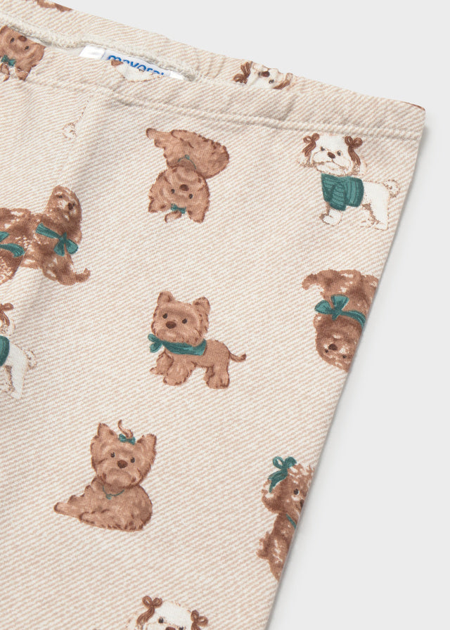 Dettaglio leggings neonata Mayoral écru con fantasia di orsetti e cagnolini