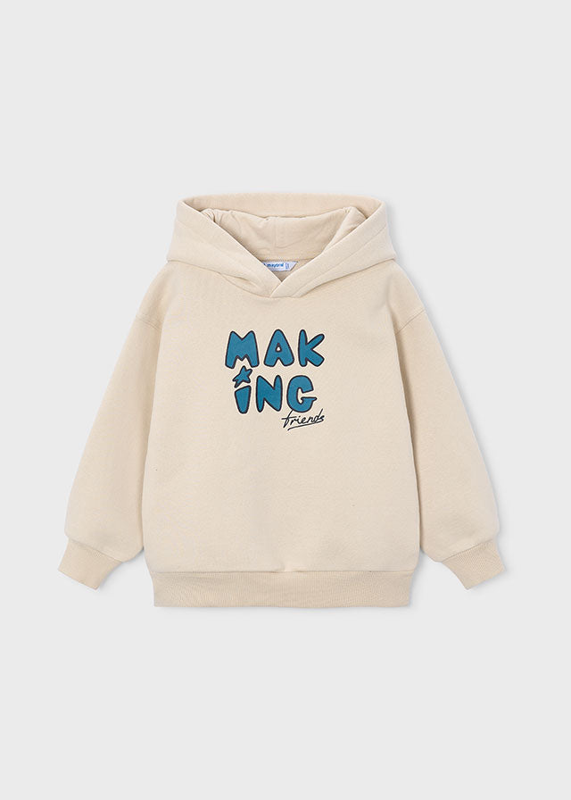 Felpa bambino Mayoral écru con cappuccio vista frontale