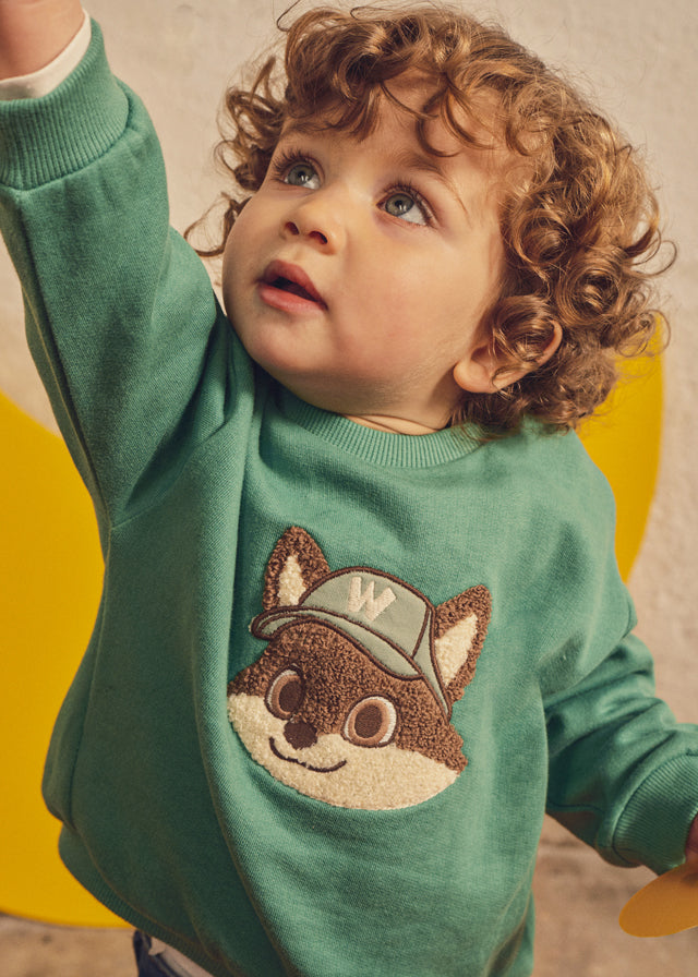 Felpa verde neonato Mayoral con volpe applicata effetto peluche