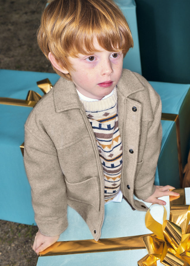Giacca bambino Mayoral in muflone beige tortora con colletto e tasche