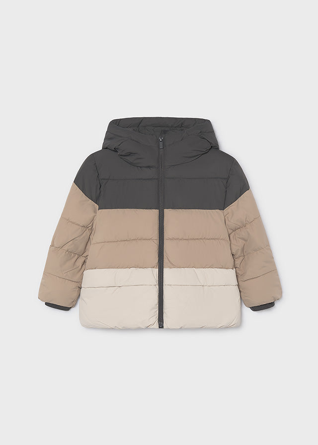Giaccone bambino Mayoral imbottito color block grigio beige e panna