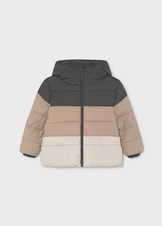 Giaccone bambino Mayoral imbottito color block grigio beige e panna