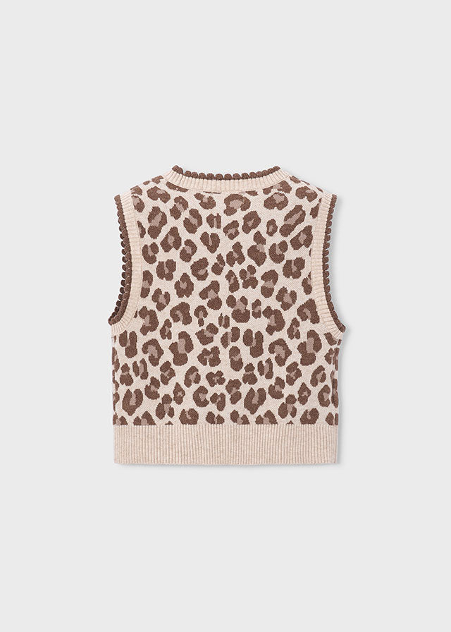 Gilet bambina Mayoral animalier beige e marrone vista posteriore