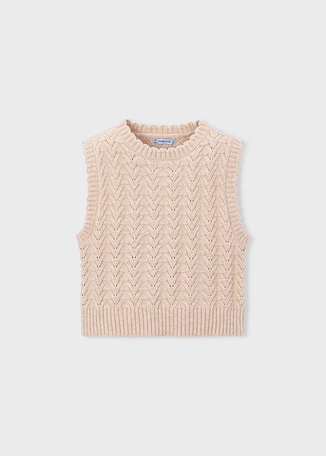 Gilet bambina Mayoral beige vista frontale