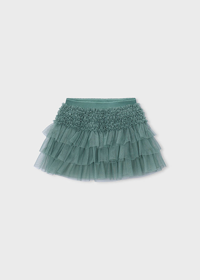 Gonna bambina Mayoral in tulle verde salvia vista frontalmente