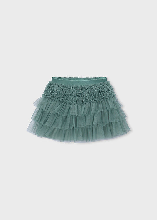 Gonna bambina Mayoral in tulle verde salvia vista frontalmente