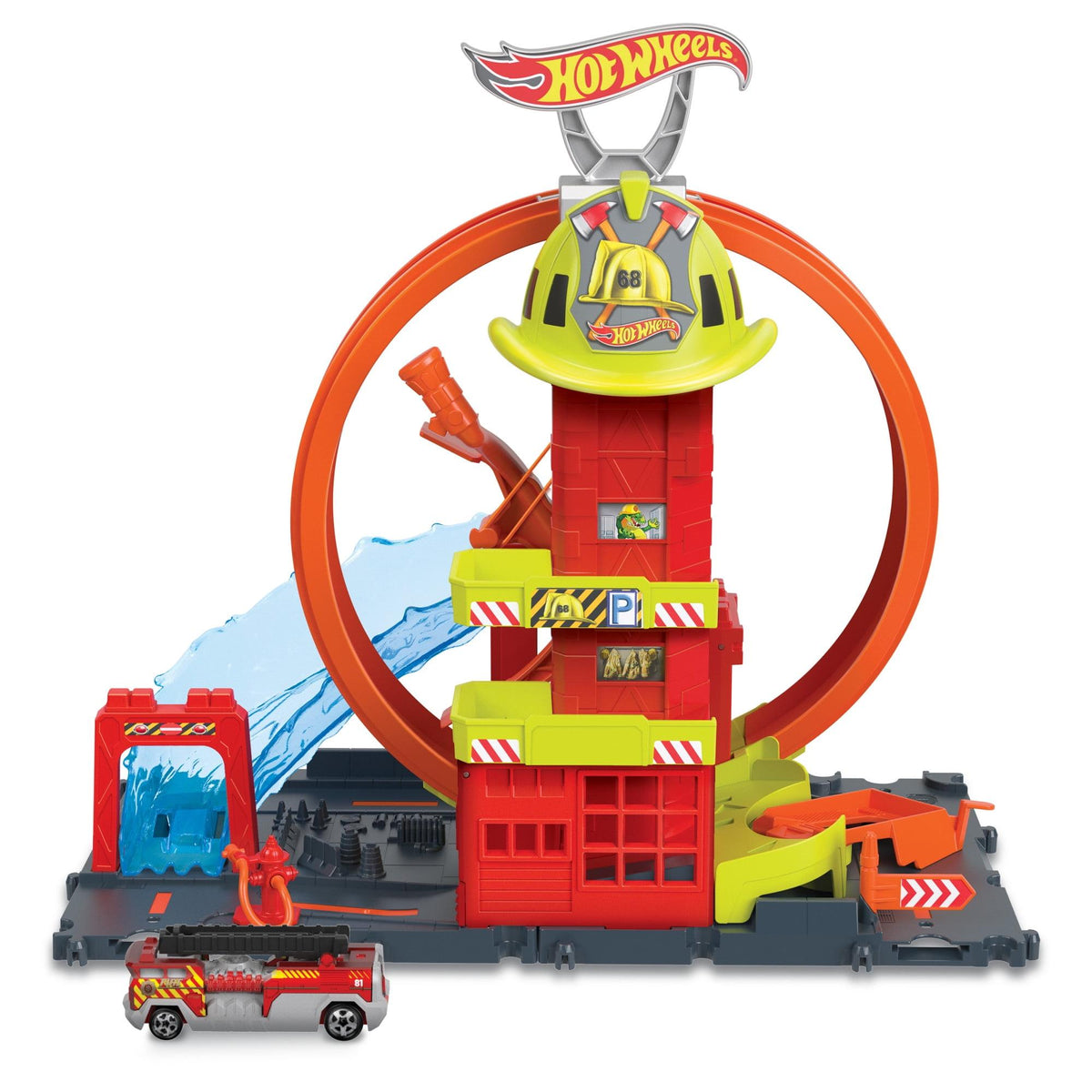 Hot Wheels City Super Loop Fire Station caserma dei pompieri con loop e macchinina inclusa Mattel HKX41