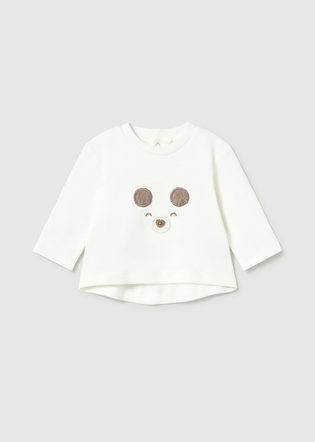 Maglia bianca neonata Mayoral a manica lunga con decorazione orsetto