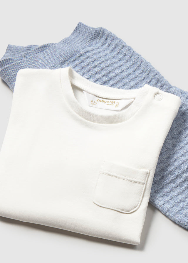 Maglia neonato a manica lunga color panna con taschino applicato Mayoral