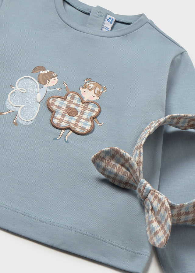 Maglietta neonata Mayoral in caldo cotone azzurro polvere con fascia