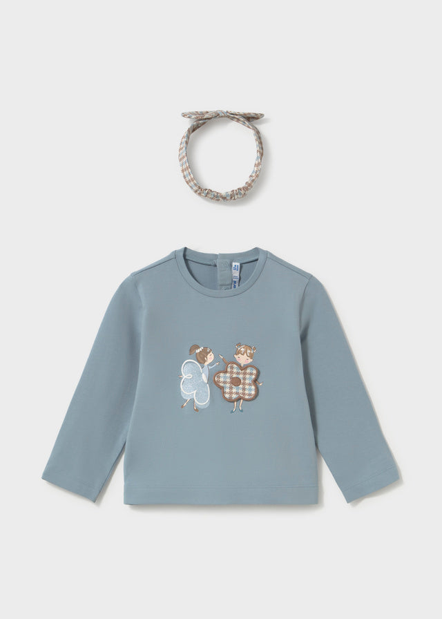 Maglietta neonata Mayoral in caldo cotone azzurro polvere con fascia
