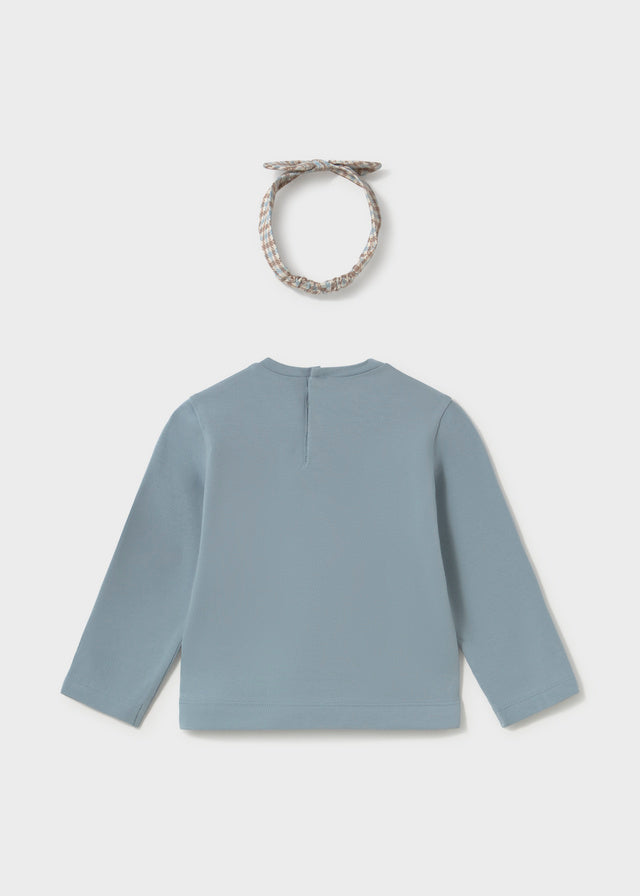 Maglietta neonata Mayoral in caldo cotone azzurro polvere con fascia