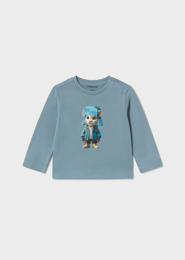 Maglietta neonato Mayoral in caldo cotone azzurro polvere con tigre