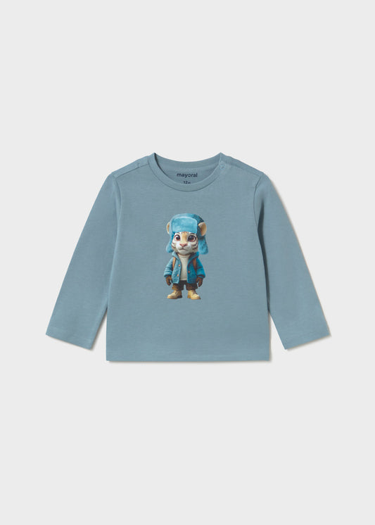 Maglietta neonato Mayoral in caldo cotone azzurro polvere con tigre