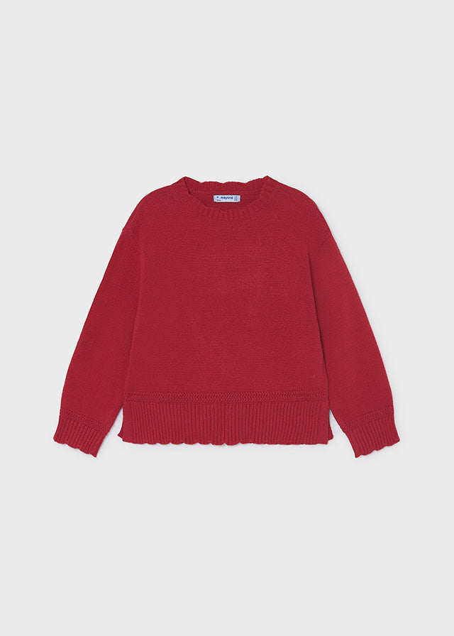Maglione bambina Mayoral rosso con bordo lavorato a coste