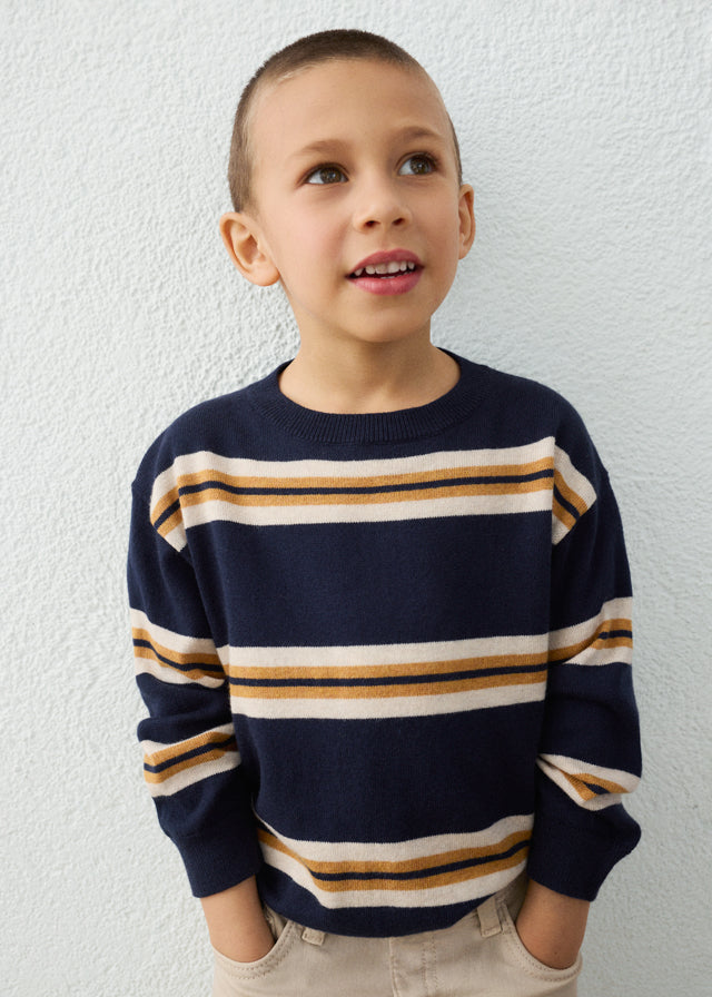 Maglione bambino Mayoral blu navy a righe panna e ocra