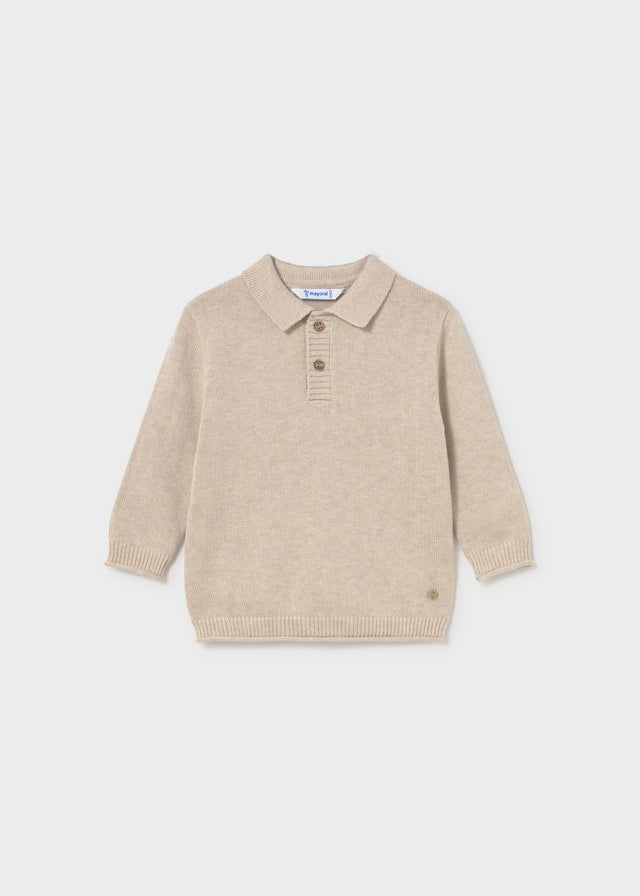 Maglione neonato Mayoral beige chiaro con colletto polo e bottoni