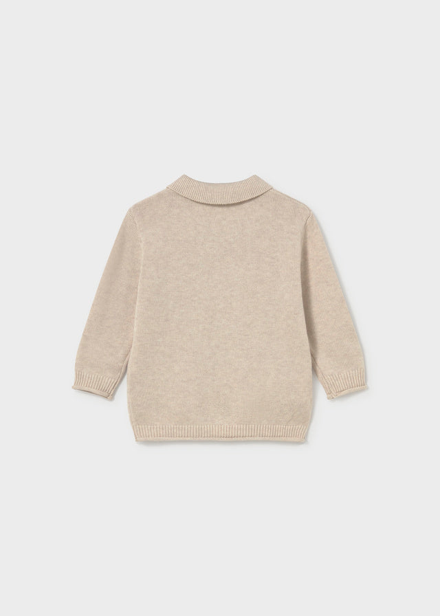 Maglione neonato Mayoral beige chiaro con colletto polo e bottoni