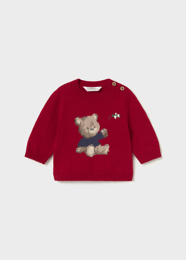 Maglione neonato Mayoral rosso con orsetto e manica lunga