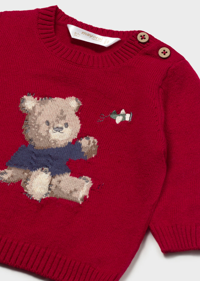 Maglione neonato Mayoral rosso con orsetto e manica lunga