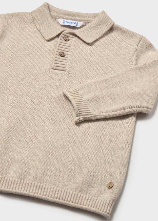 Maglione neonato Mayoral beige chiaro con colletto polo e bottoni dettaglio