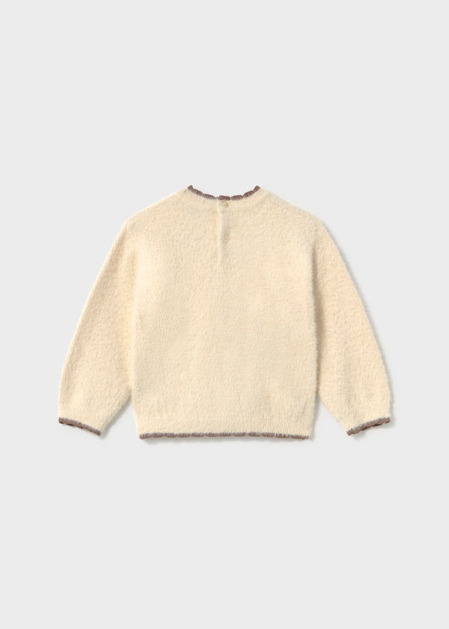 Maglione neonata Mayoral effetto pelliccia RETRO écru con orsetto e fiocco