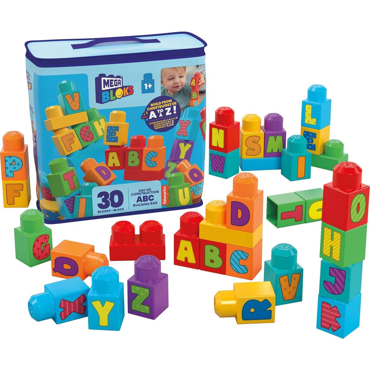 Sacca Mega Bloks ABC con grandi blocchi da costruzione per bambini da 1 anno