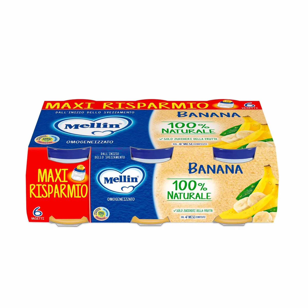 Mellin omogeneizzato alla banana 6 vasetti da 100 g per l'alimentazione dei bambini durante lo svezzamento