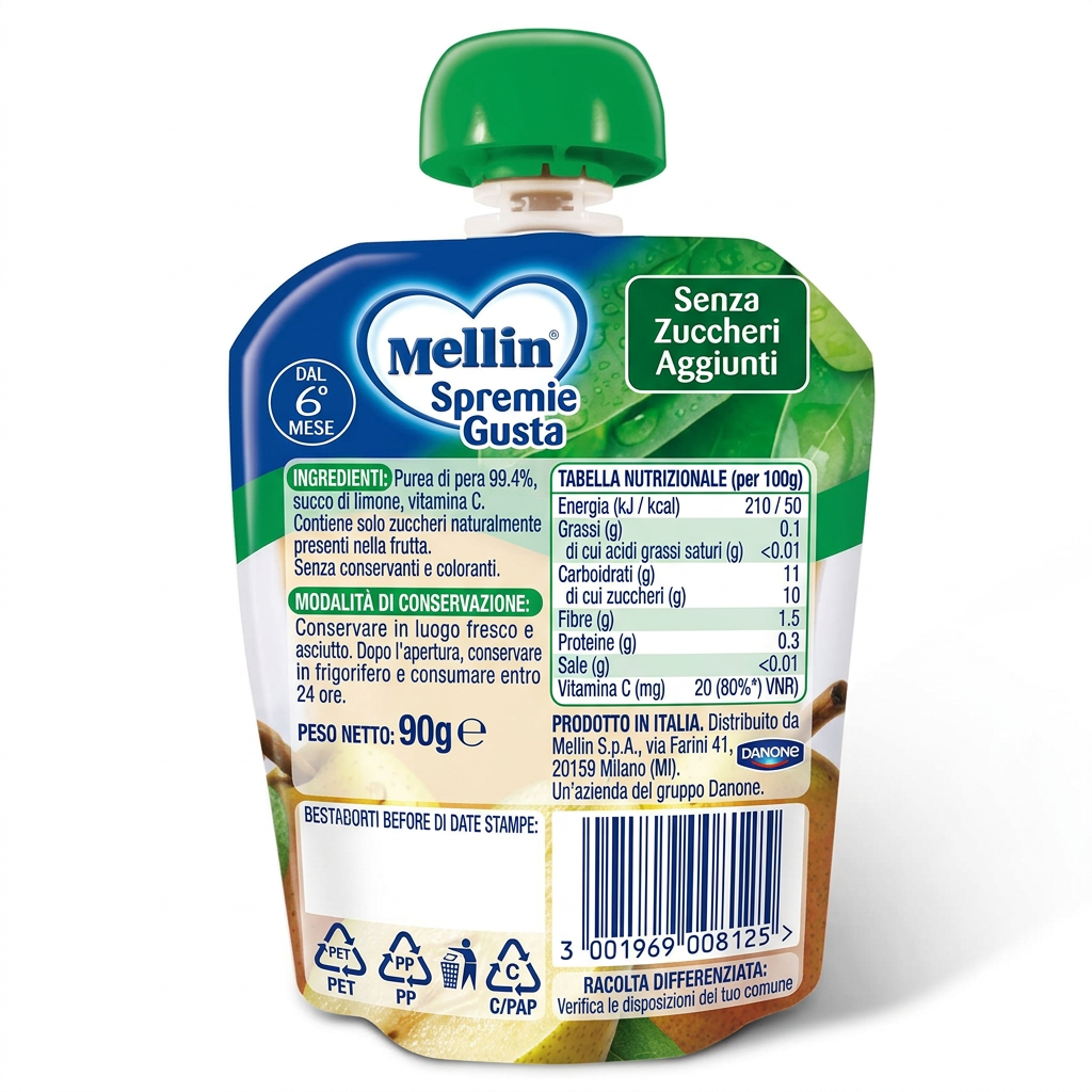 Mellin Spremi e Gusta 100% Frutta alla Pera 90 g, 